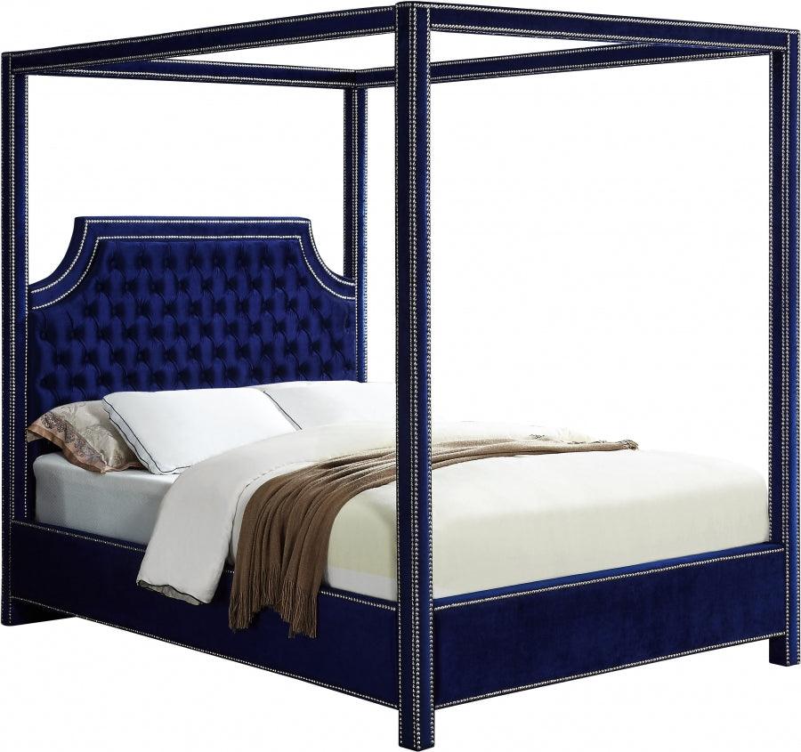Rowan Velvet Queen Bed In Navy - Rowannavy-Q - ATL FURNITURE