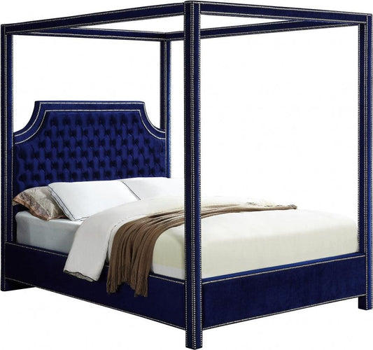 Rowan Velvet King Bed In Navy - Rowannavy-K - ATL FURNITURE