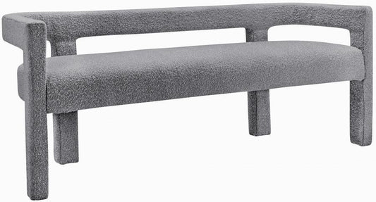 Meridian Furniture - Athena Boucle Fabric Bench In Grey - 865Grey - ATL FURNITURE