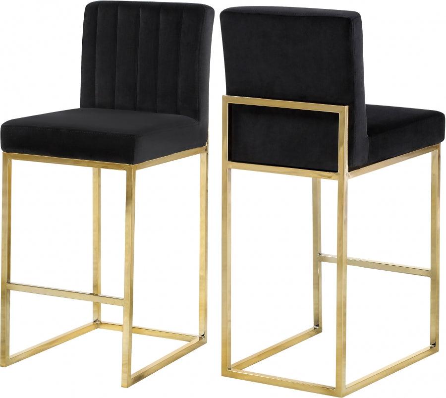 Meridian Furniture - Giselle Velvet Counter Stool Set Of 2 In Black - 781Black-C - ATL FURNITURE