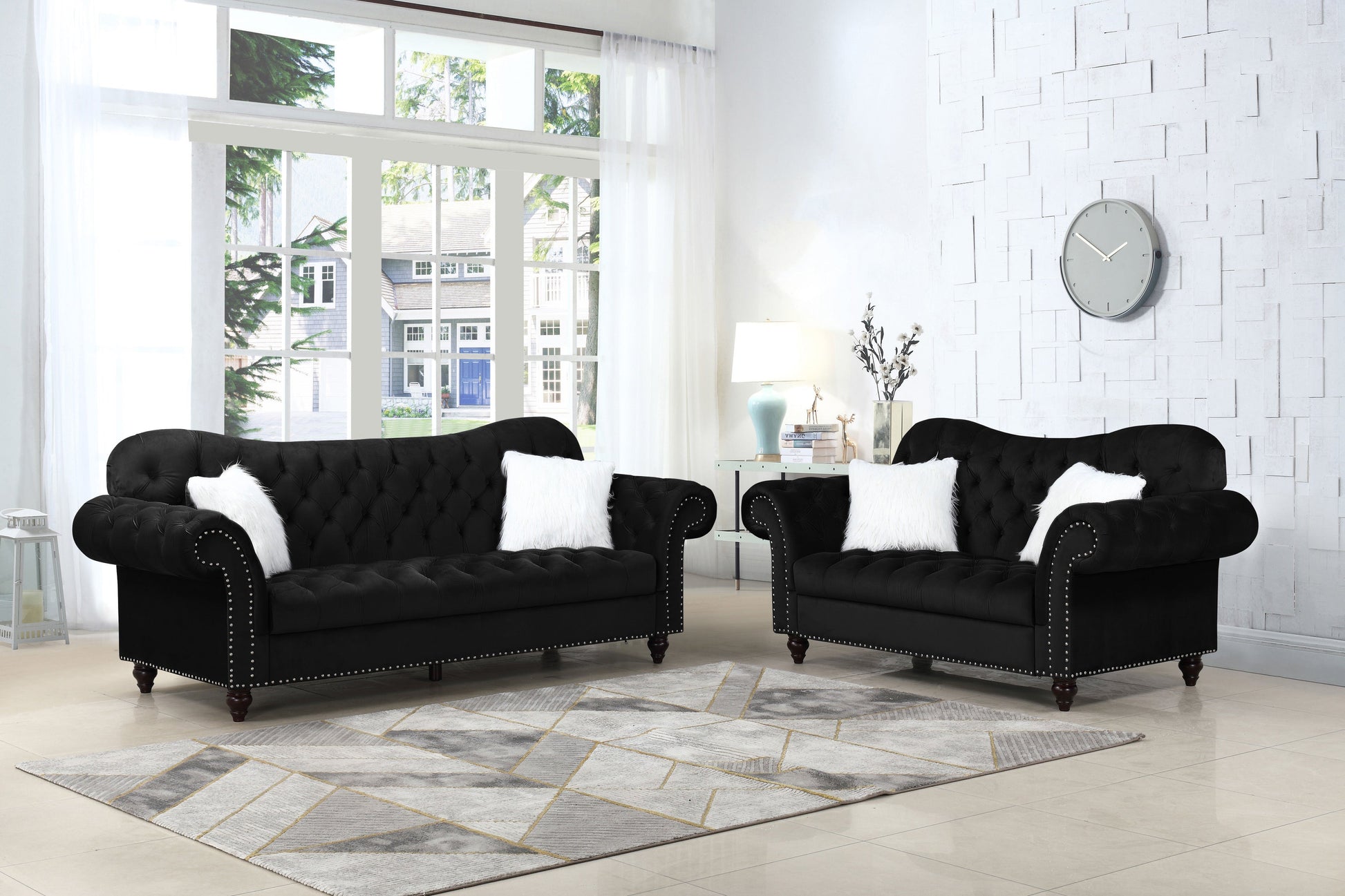 Black Velvet Sofa Group - ATL FURNITURE
