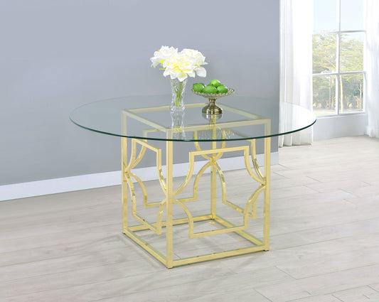 Starlight Round 54-inch Glass Top Metal Dining Table Brass