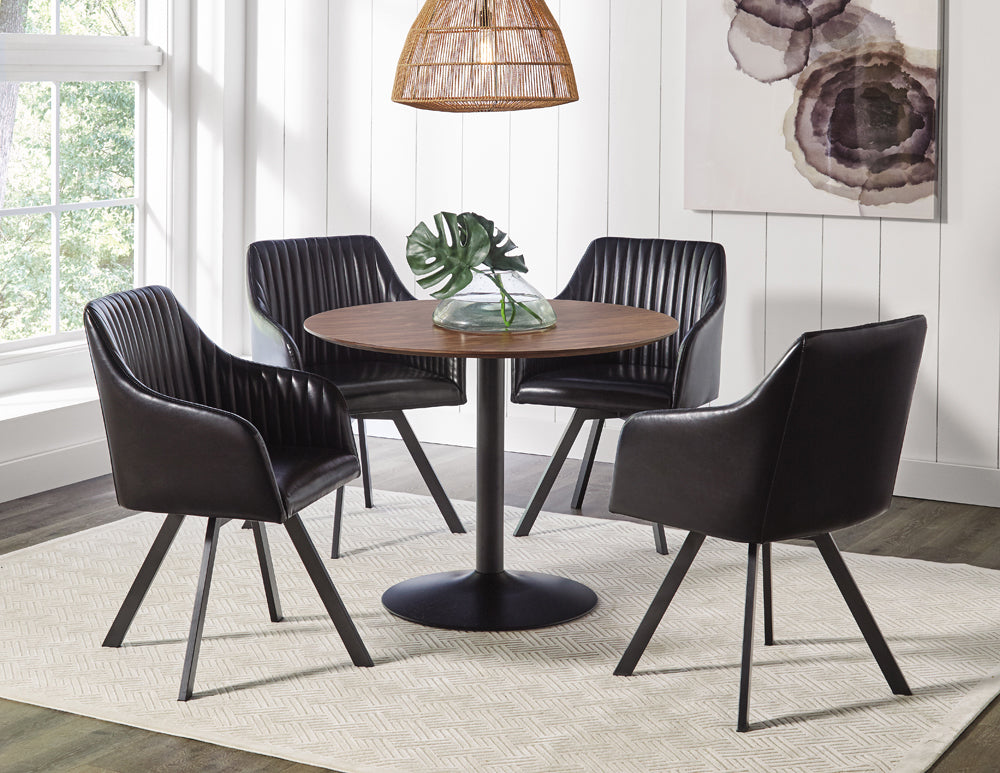 Arika Leatherette Upholstered Swivel Dining Arm Chair Black