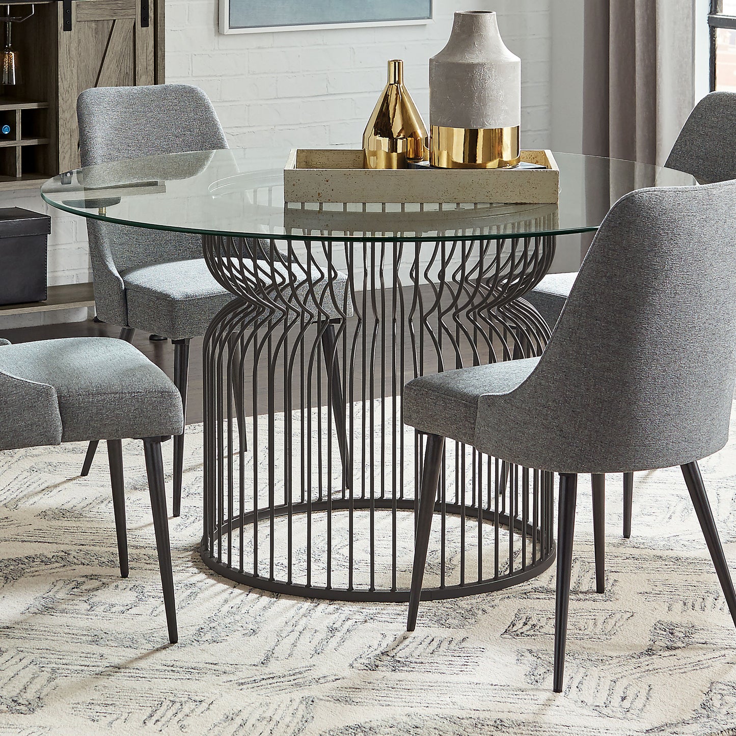 Granvia Round 54-inch Glass Top Metal Dining Table Gunmetal