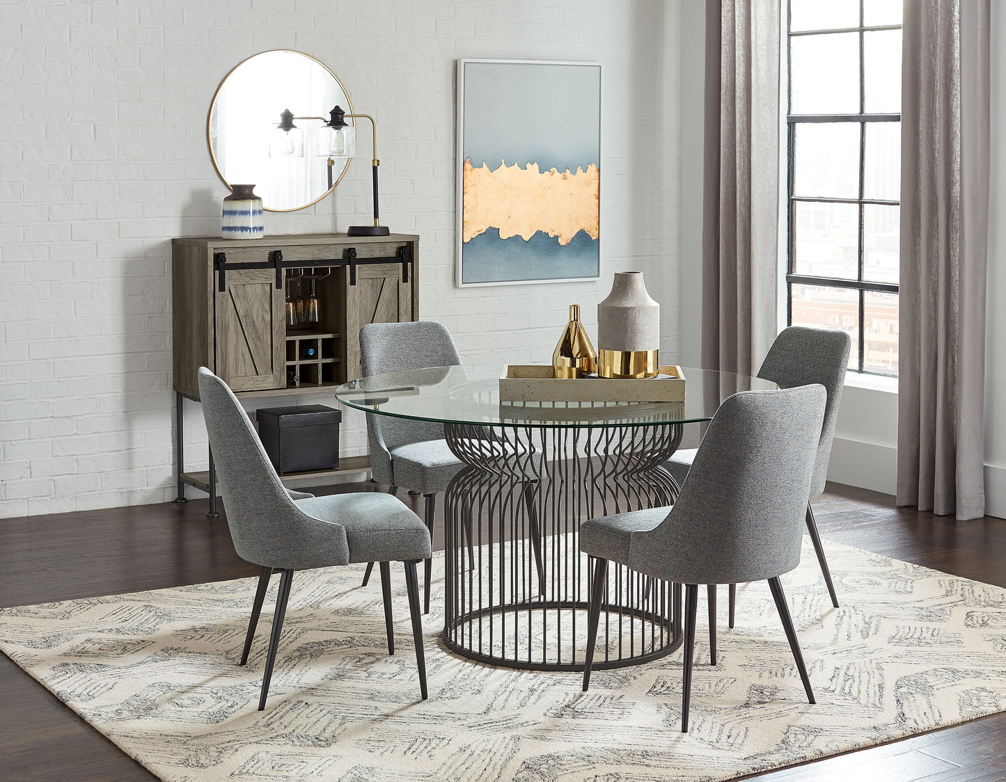 Granvia Round 54-inch Glass Top Metal Dining Table Gunmetal