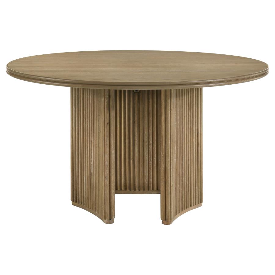 Adina 53-Inch Round Wood Dining Table Distressed Light Brown
