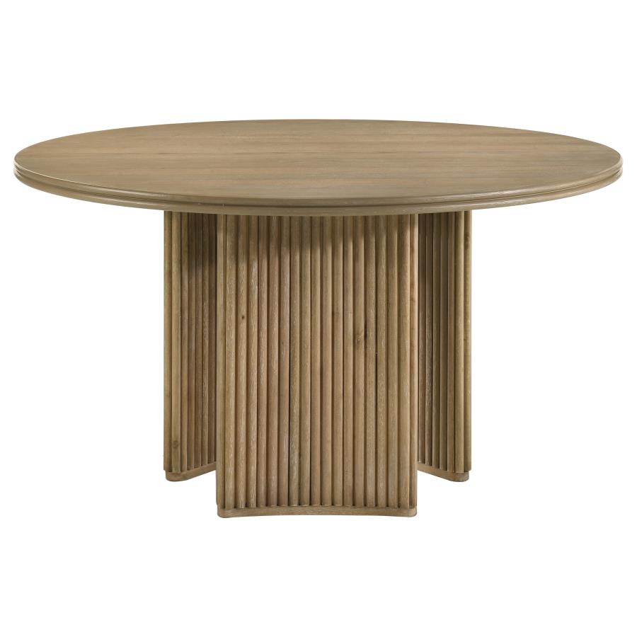 Adina 53-Inch Round Wood Dining Table Distressed Light Brown
