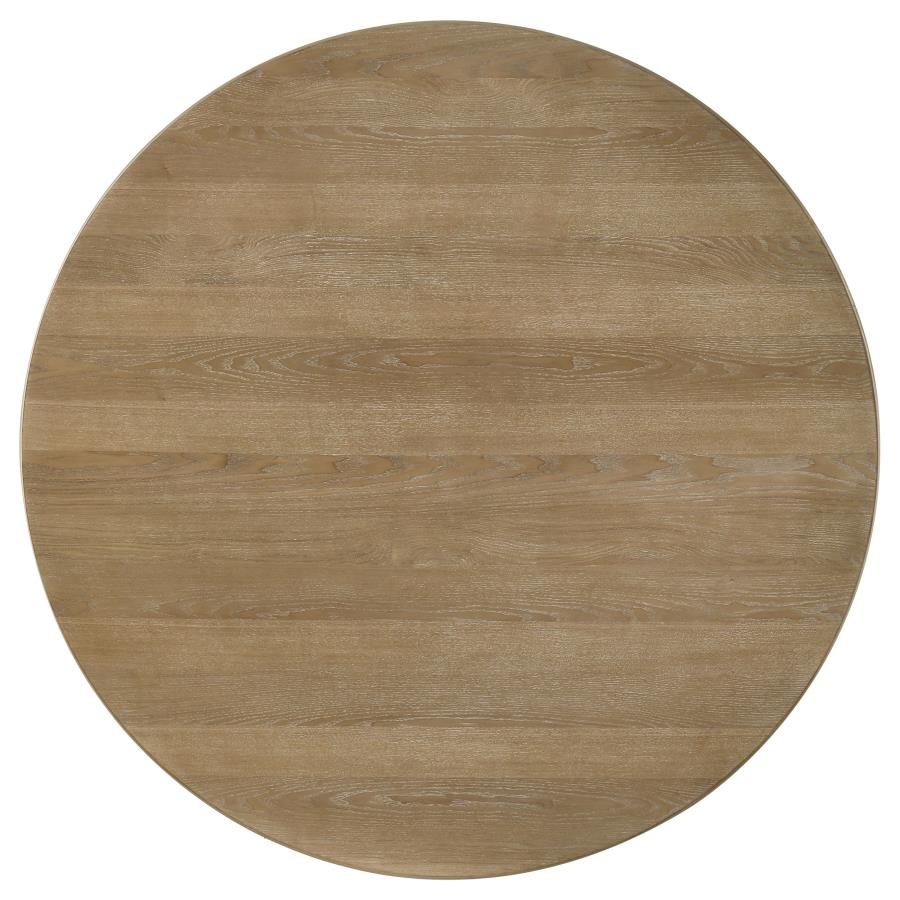 Adina 53-Inch Round Wood Dining Table Distressed Light Brown