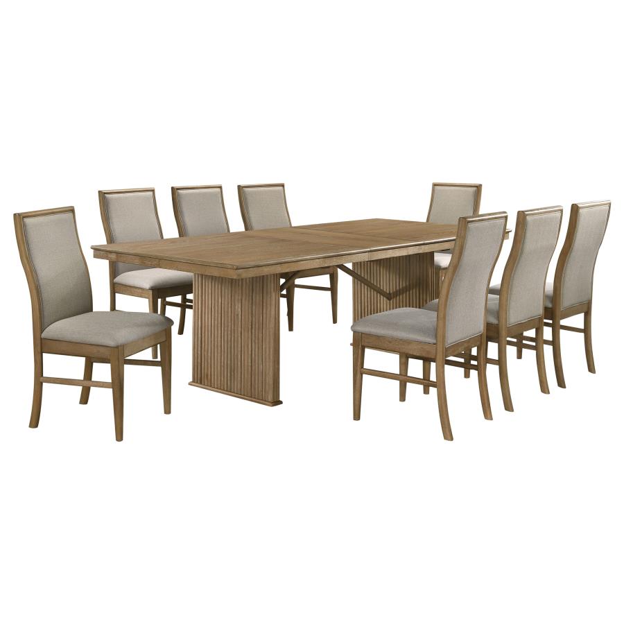 Adina 9-Piece Extension Dining Set Distressed Light Brown
