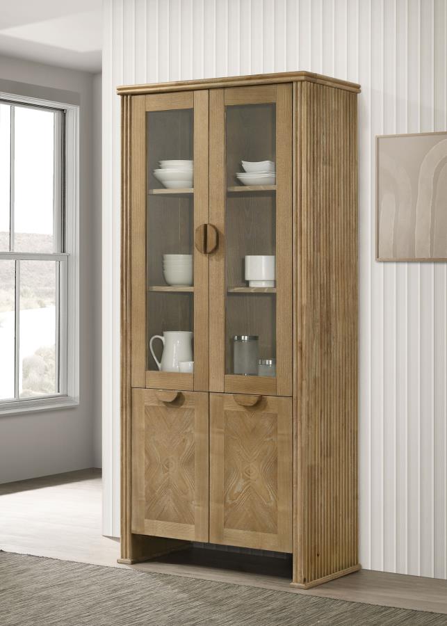 Adina 77-Inch Tall Display Cabinet Distressed Light Brown