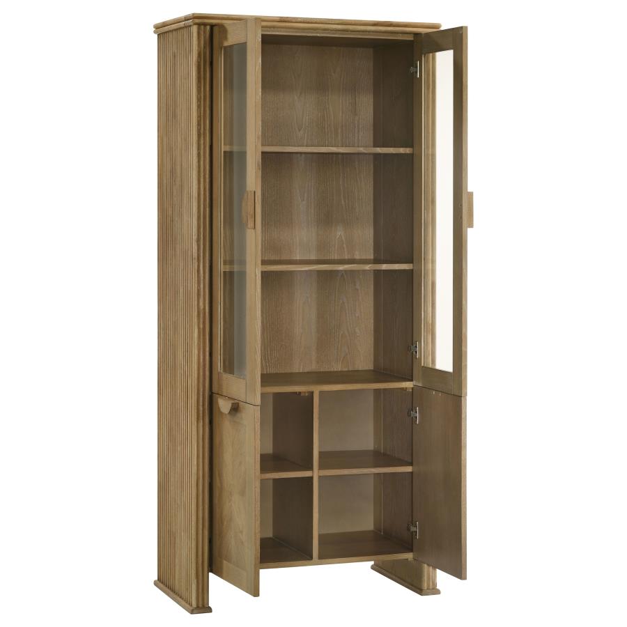 Adina 77-Inch Tall Display Cabinet Distressed Light Brown