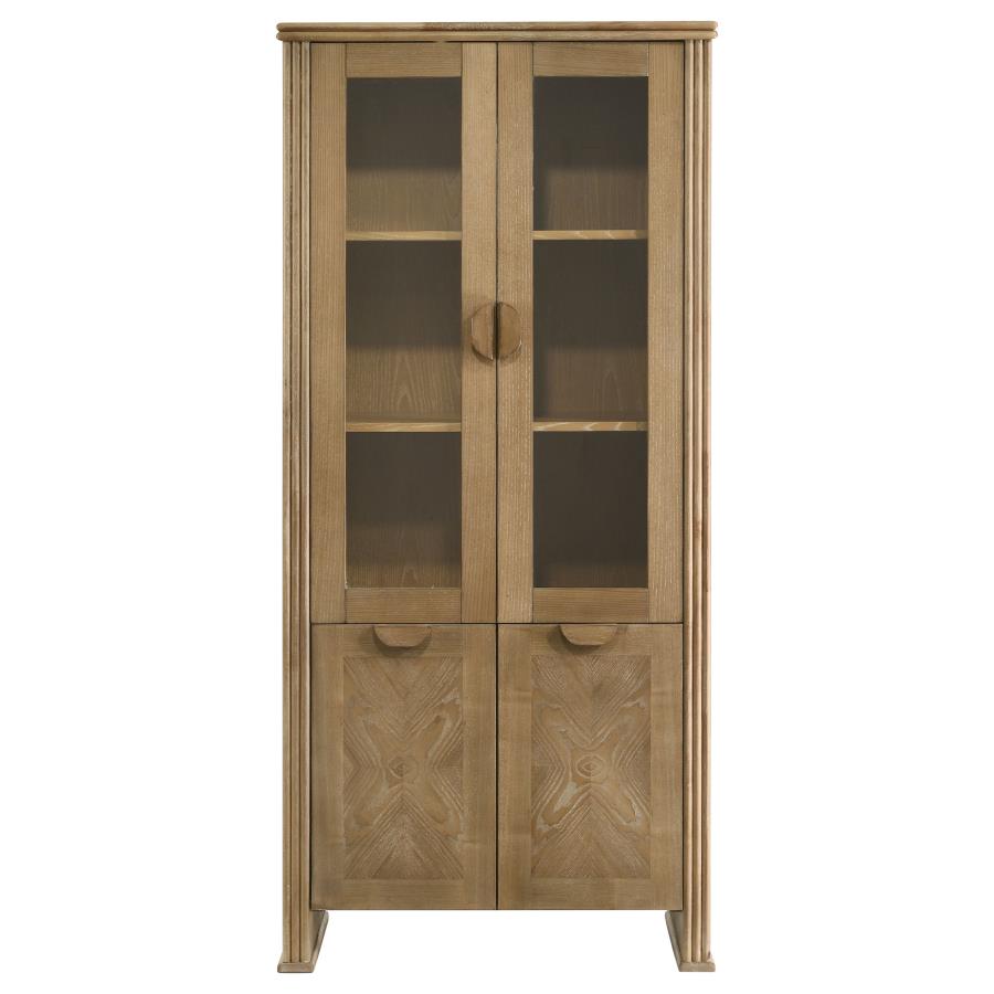 Adina 77-Inch Tall Display Cabinet Distressed Light Brown