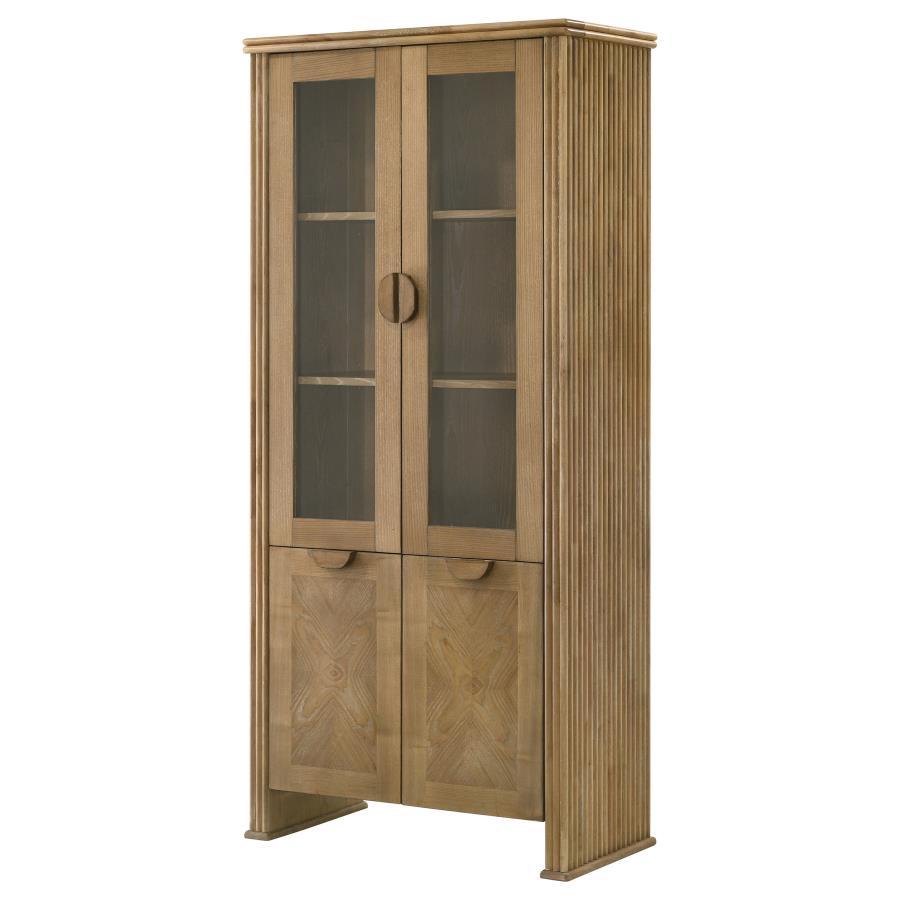 Adina 77-Inch Tall Display Cabinet Distressed Light Brown