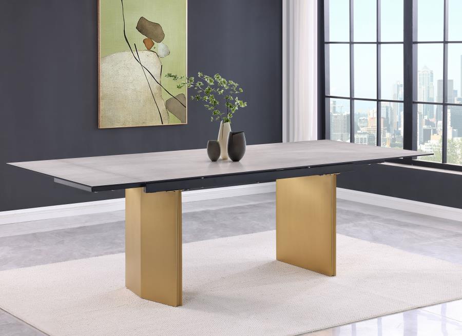 Vesa 97-Inch Glass Top Extension Dining Table Beige