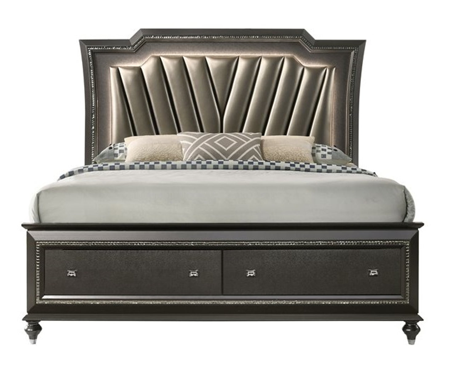 Kaitlyn LED Headboard Queen Storage Bed in Metallic Gray - ATL FURNITURE