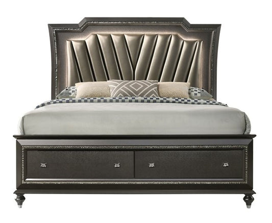 Kaitlyn LED Headboard King Storage Bed in Metallic Gray - ATL FURNITURE