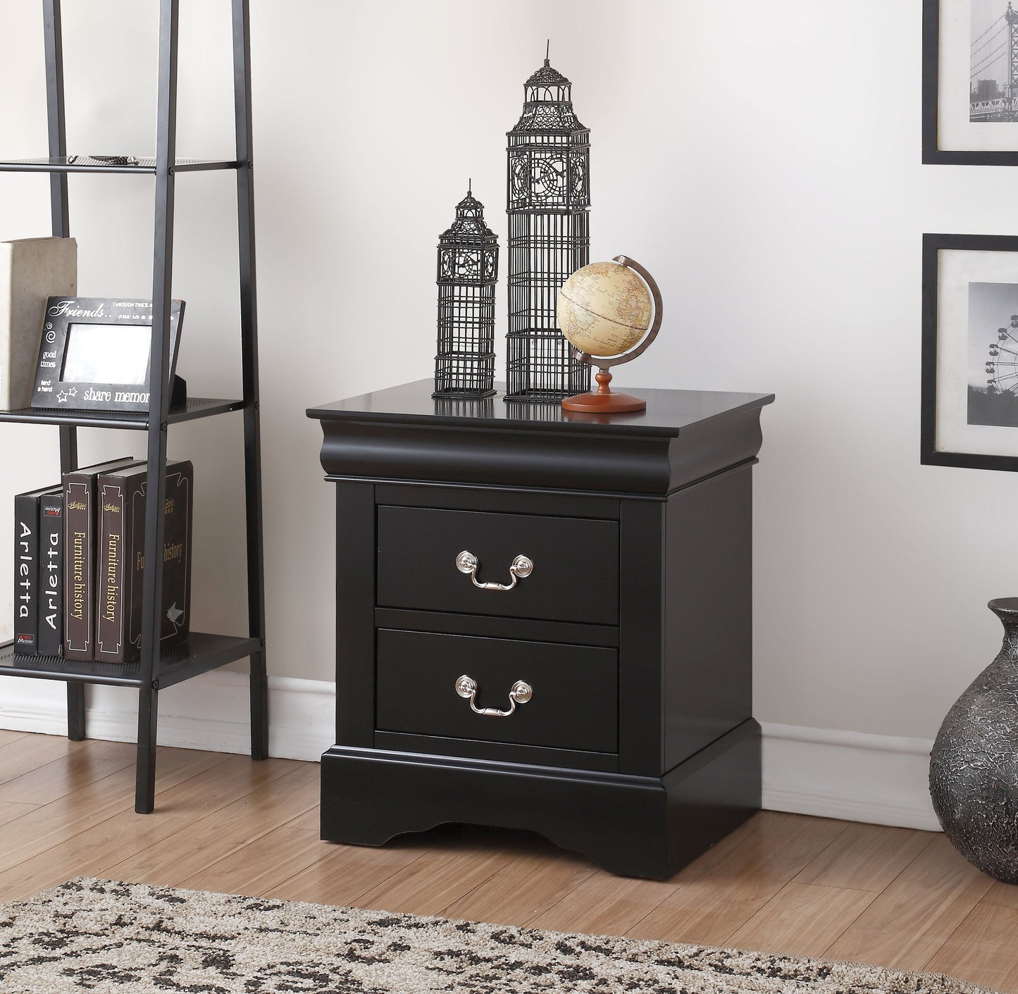 Louis Philippe III Black Nightstand - ATL FURNITURE