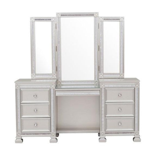 Homelegance - Bevelle Vanity Dresser With Mirror And Stool In Silver - 1958-15-14 - ATL FURNITURE