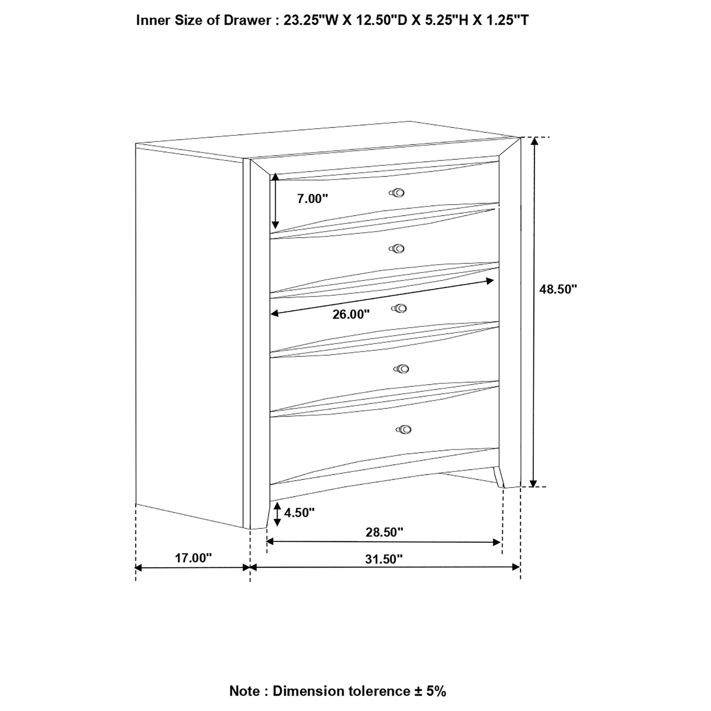 Briana 5-drawer Bedroom Chest Black