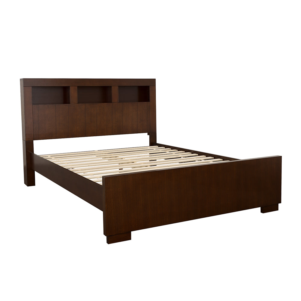 Jessica Wood Queen LED Storage Bookcase Bed Cappuccino