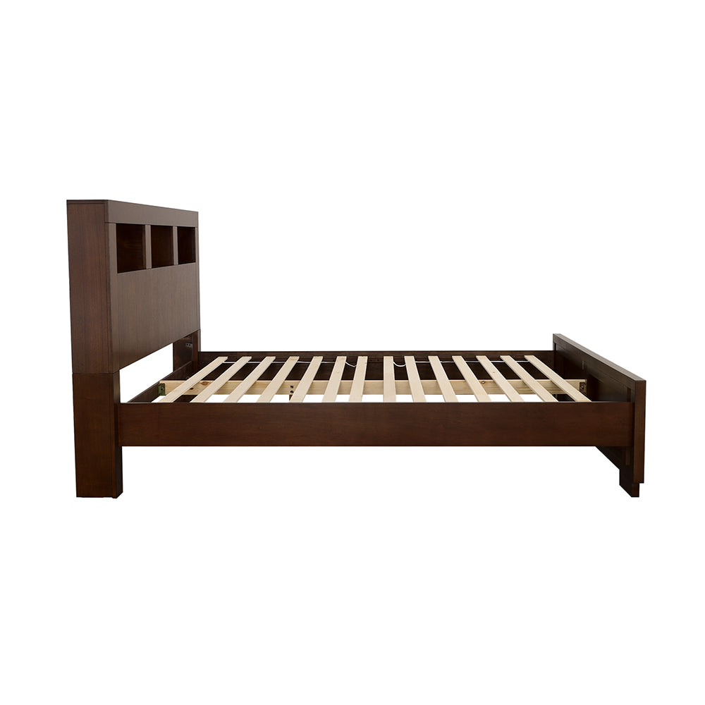 Jessica Wood Queen LED Storage Bookcase Bed Cappuccino