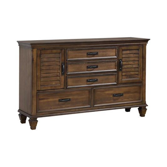 Franco Burnished Oak Five-Drawer Dresser With Two Louvered Doors - ATL FURNITURE