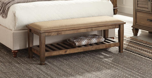 Franco Burnished Oak Upholstered Bench - ATL FURNITURE