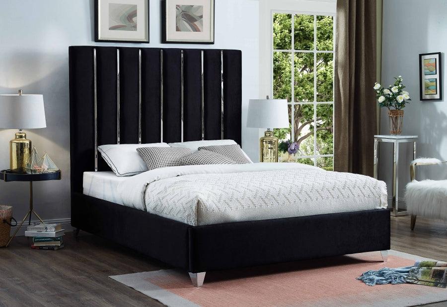 Enzo Velvet Queen Bed In Black - Enzoblack-Q - ATL FURNITURE
