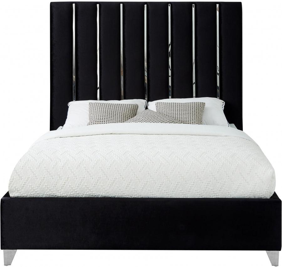 Enzo Velvet Queen Bed In Black - Enzoblack-Q - ATL FURNITURE