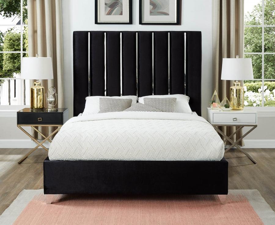 Enzo Velvet Queen Bed In Black - Enzoblack-Q - ATL FURNITURE