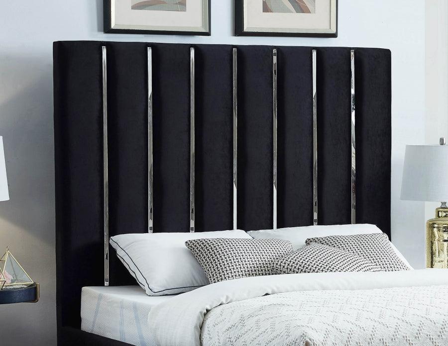 Enzo Velvet Queen Bed In Black - Enzoblack-Q - ATL FURNITURE