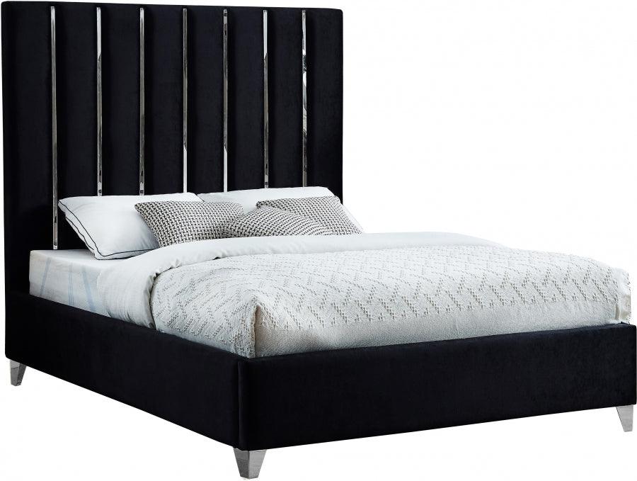 Enzo Velvet Queen Bed In Black - Enzoblack-Q - ATL FURNITURE