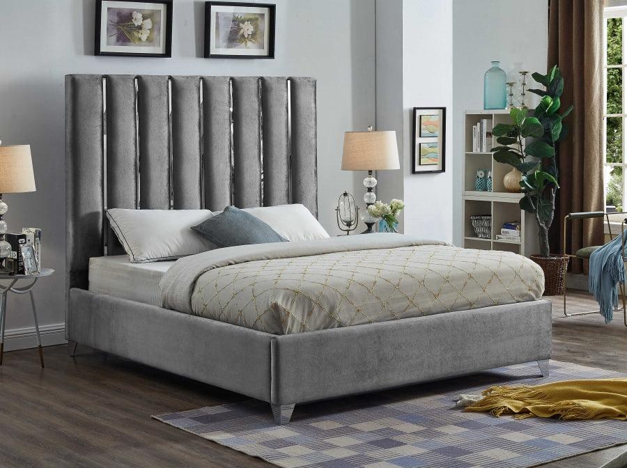 Enzo Velvet Queen Bed In Grey - Enzogrey-Q - ATL FURNITURE