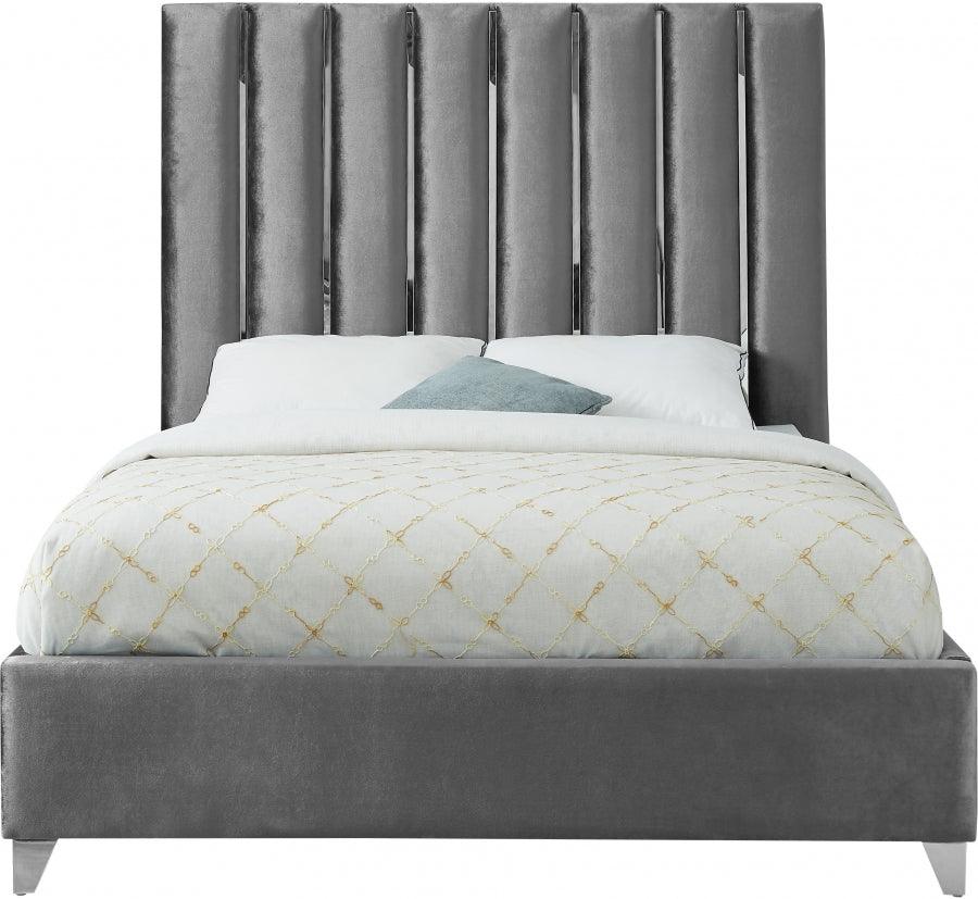 Enzo Velvet Queen Bed In Grey - Enzogrey-Q - ATL FURNITURE