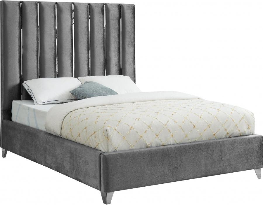 Enzo Velvet Queen Bed In Grey - Enzogrey-Q - ATL FURNITURE