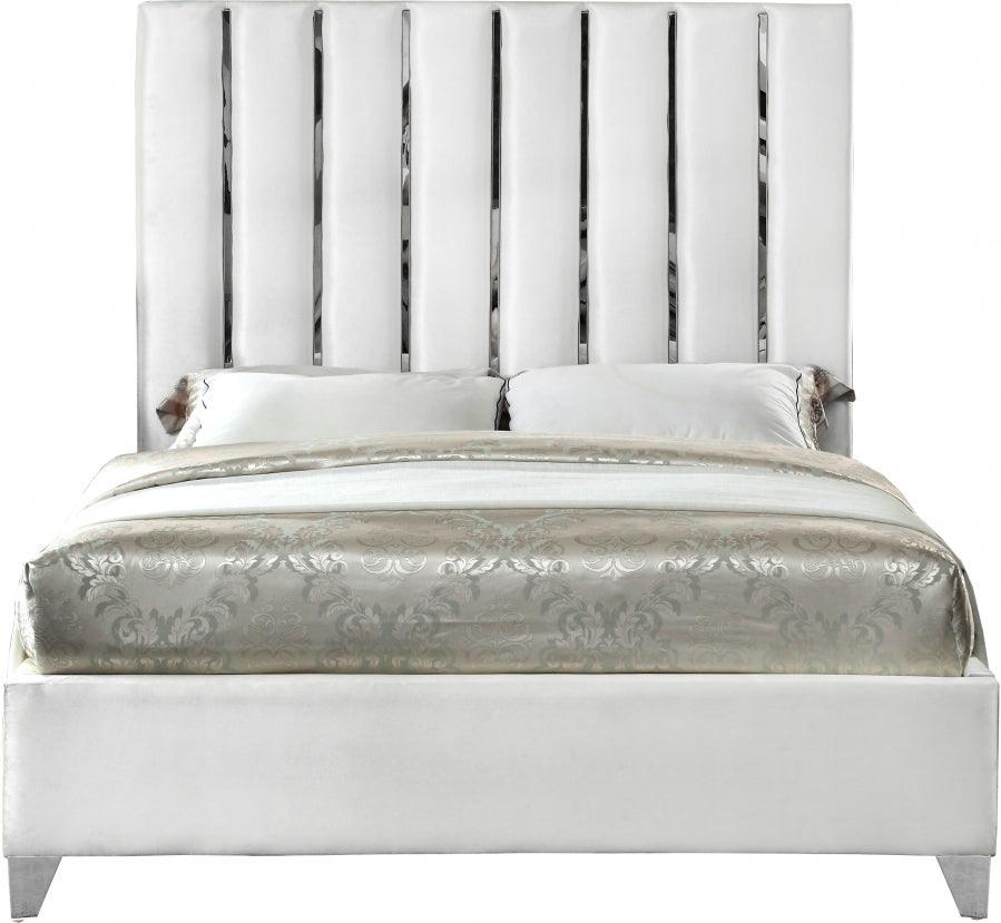 Enzo Velvet King Bed In White - Enzowhite-K - ATL FURNITURE