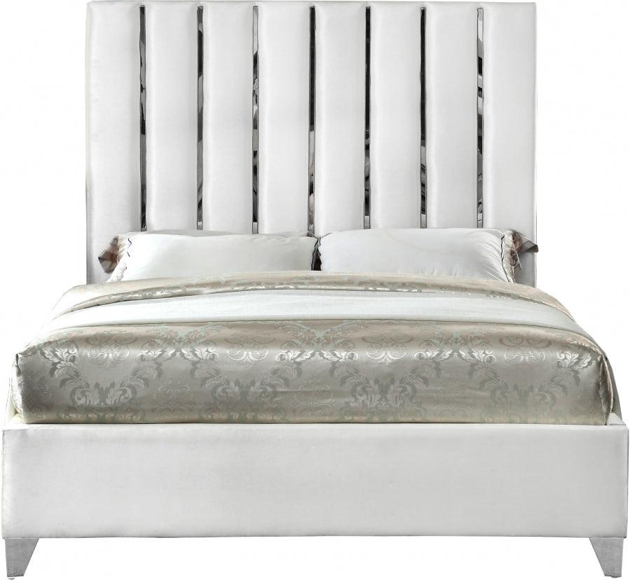 Enzo Velvet Queen Bed In White - Enzowhite-Q - ATL FURNITURE