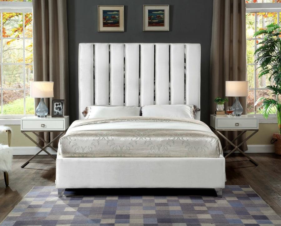 Enzo Velvet Queen Bed In White - Enzowhite-Q - ATL FURNITURE