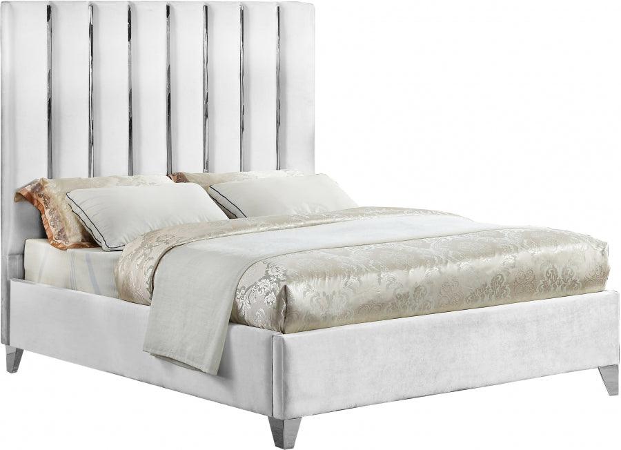 Enzo Velvet Queen Bed In White - Enzowhite-Q - ATL FURNITURE