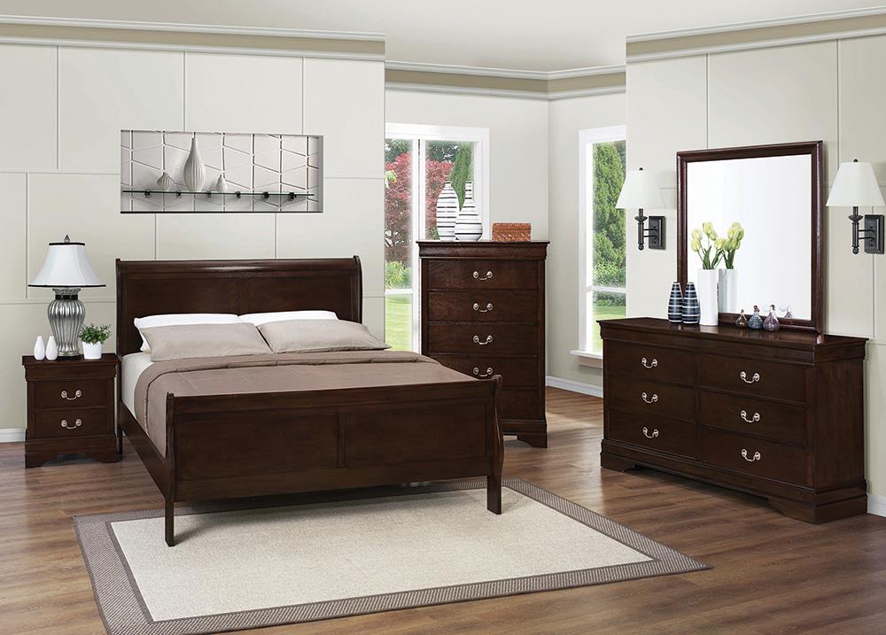 Louis Philippe Warm Brown Full Four-Piece Bedroom Set - ATL FURNITURE