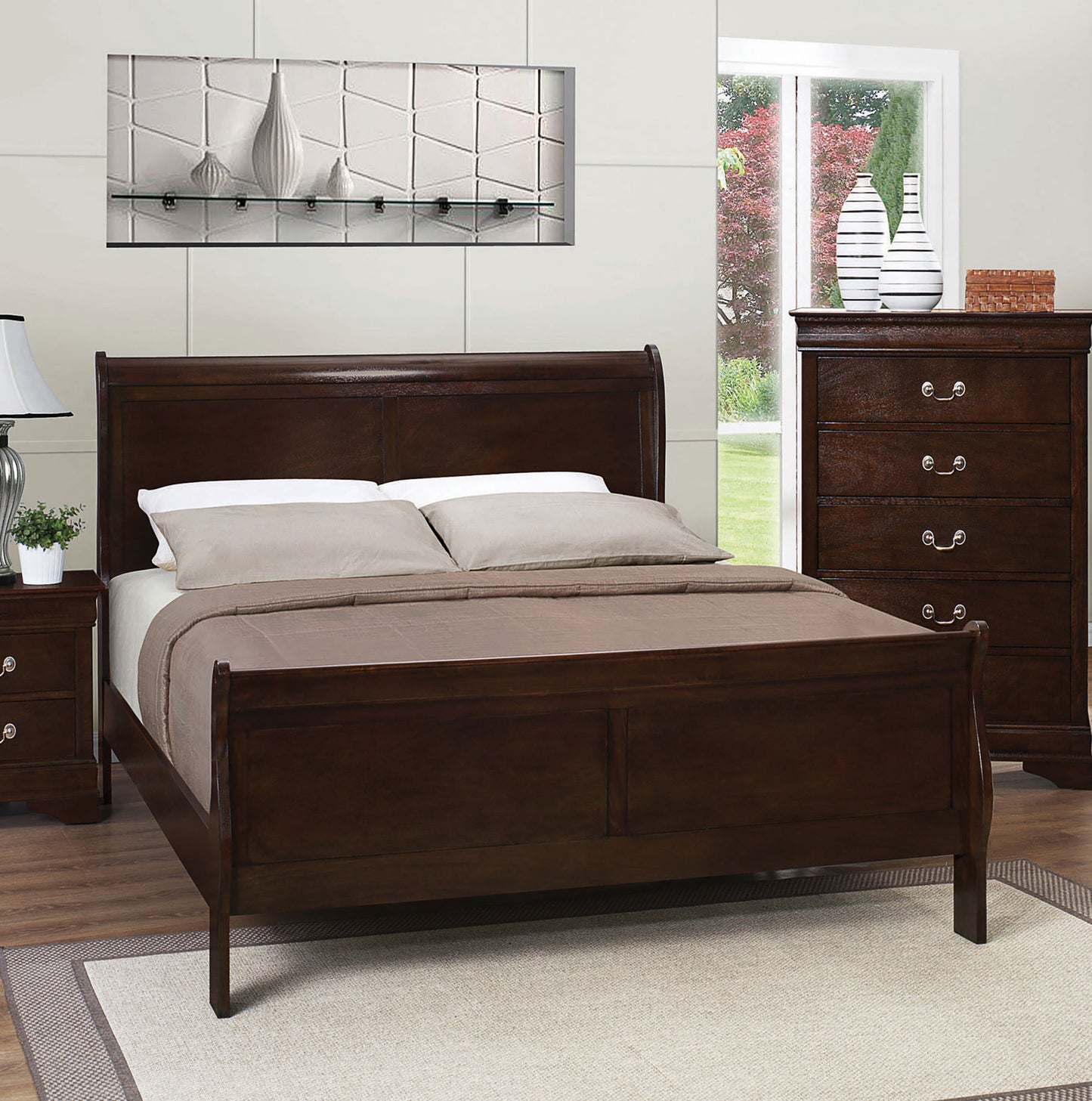 Louis Philippe Eastern King Panel Sleigh Bed Cappuccino