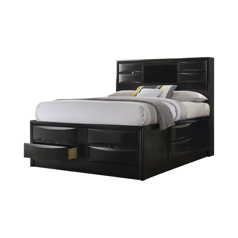 Briana Wood Queen Storage Bookcase Bed Black