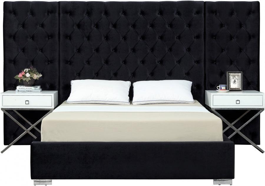 Grande Velvet King Bed In Black - Grandeblack-K - ATL FURNITURE