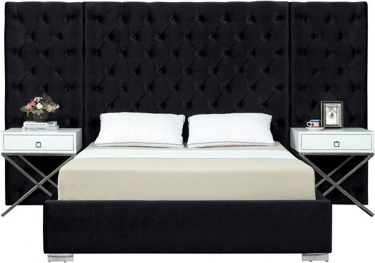 Grande Velvet King Bed In Black - Grandeblack-K - ATL FURNITURE