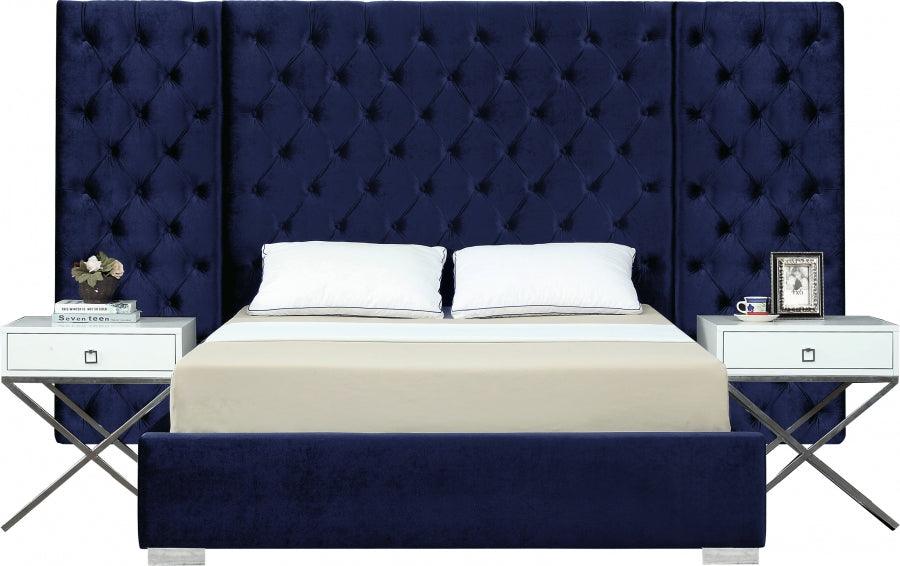 Grande Velvet King Bed In Navy - Grandenavy-K - ATL FURNITURE