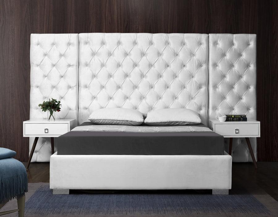 Grande Velvet King Bed In White - Grandewhite-K - ATL FURNITURE