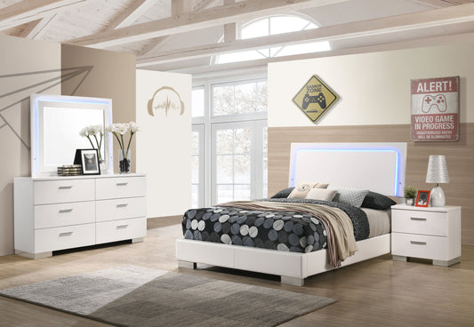 Felicity Full Panel Bed with LED Lighting Glossy White