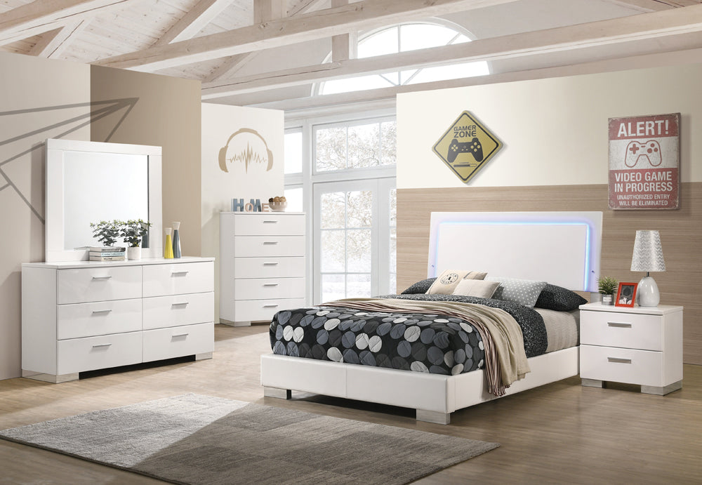 Felicity Full Panel Bed with LED Lighting Glossy White