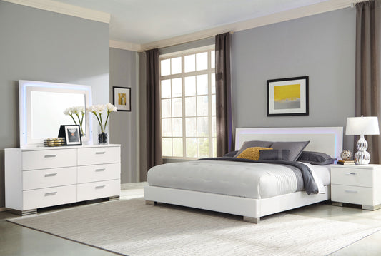 Felicity Wood Eastern King LED Panel Bed White High Gloss
