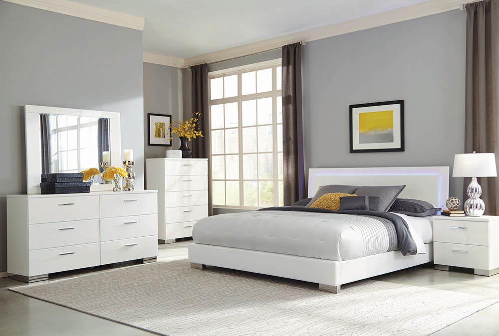 Felicity Contemporary Glossy White Lighted Eastern King Bed - ATL FURNITURE